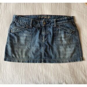 American Eagle VTG Y2K Womens Mini Micro Denim Skirt (Sz 14) Festival Preppy